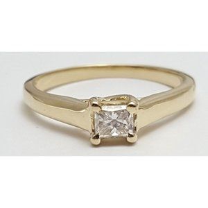 0.35ct Natural Princess Cut Solitaire Diamond Engagement 14K Yellow Gold Ring